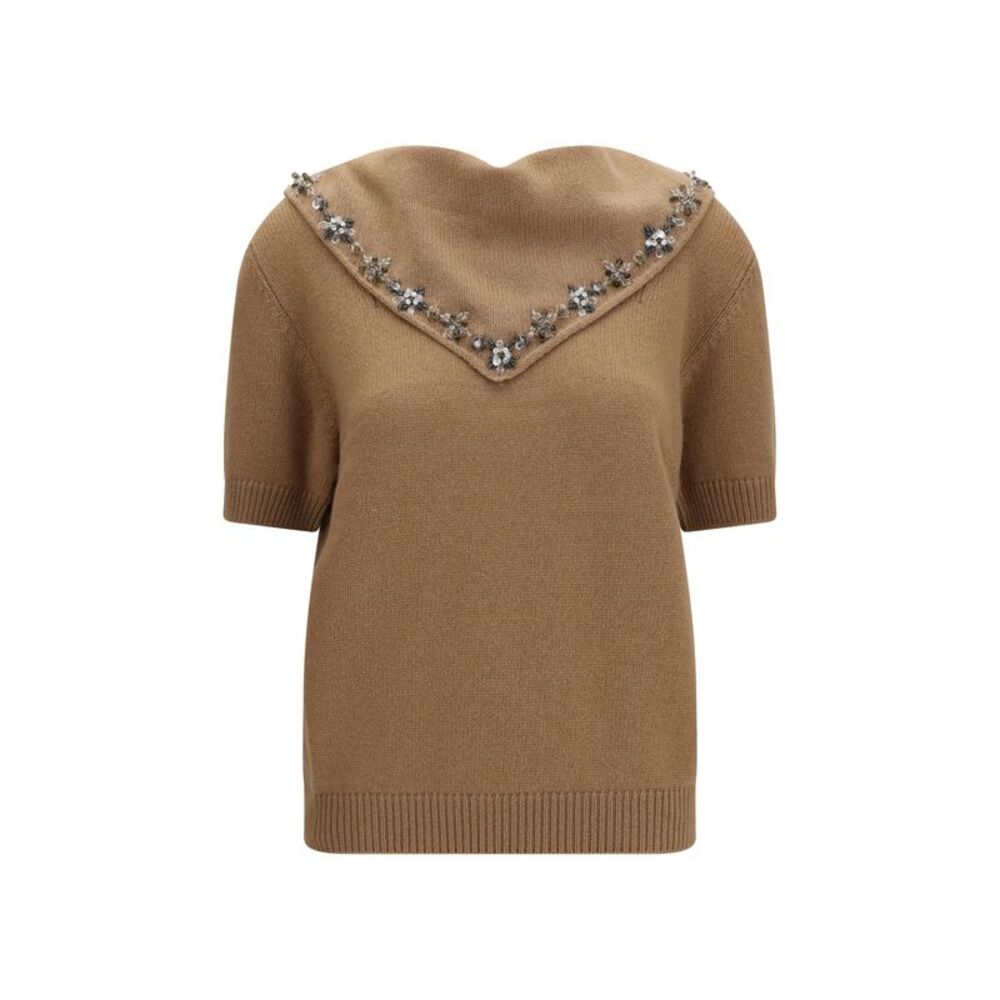 Prada Women Cashmere Sweater With Jewel Scarf